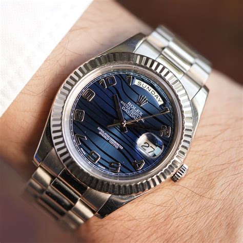 rolex day date white gold blue face